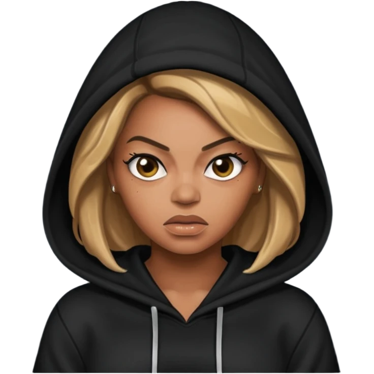 angry beyonce with black hoodie emoji