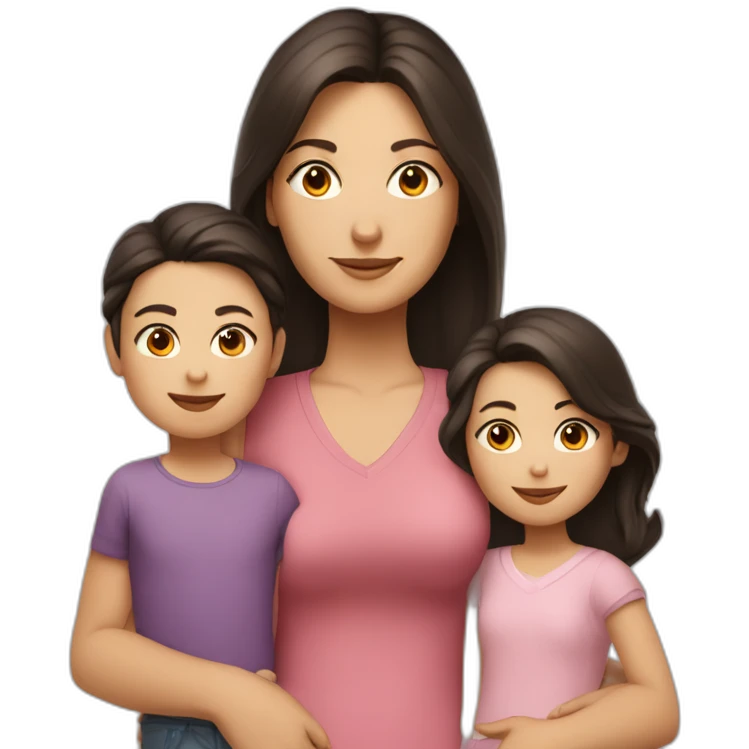 mother and 2 child with dark hair5 and white skin full length emoji