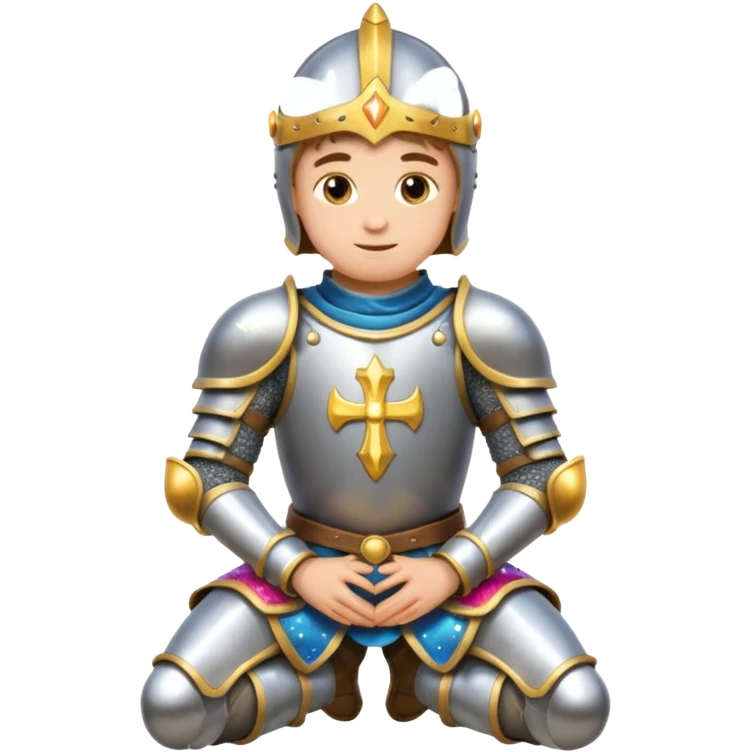 knight kneeling with sparkles, bright and cheerful, emoji style, no text emoji