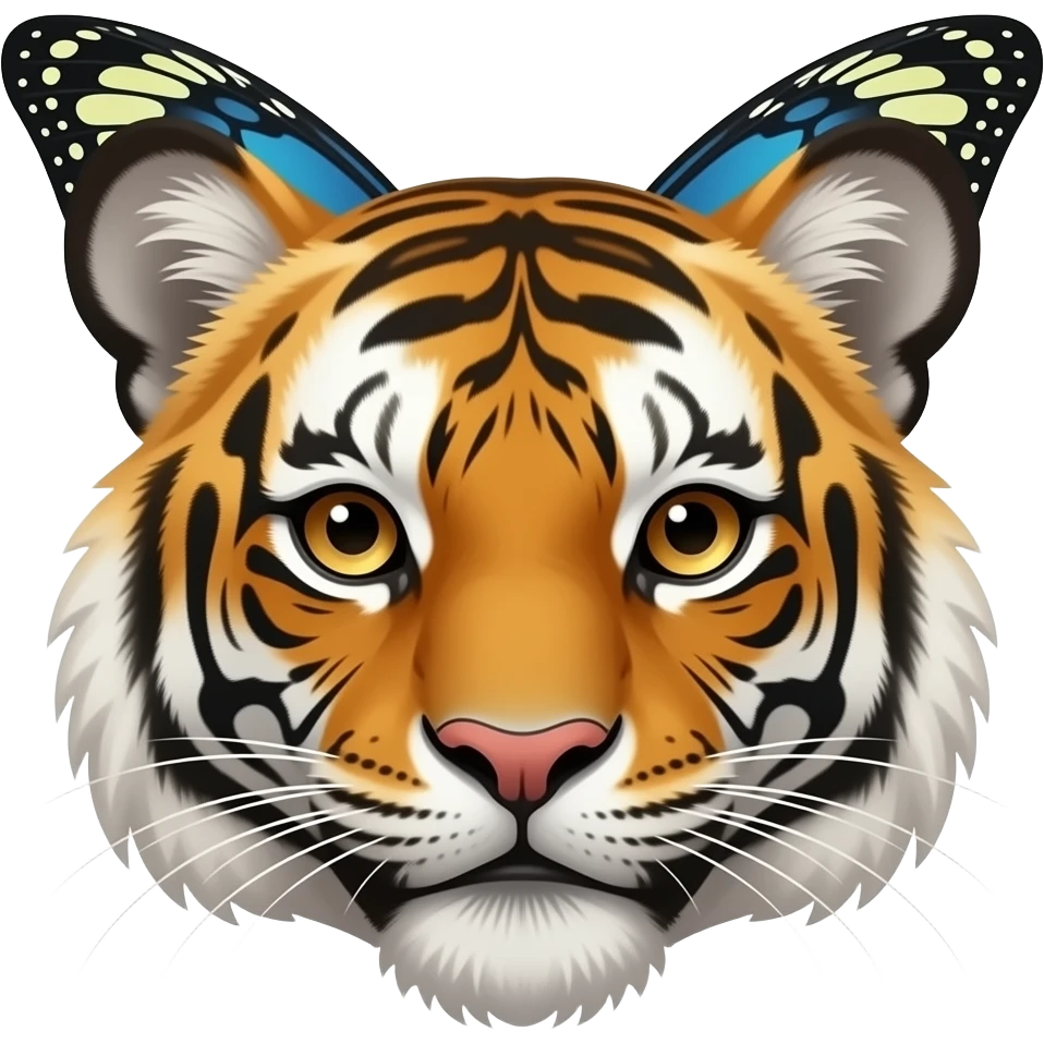 “Rishboland Tiger” headshot with tapered longer ears, butterfly wings on HEAD emoji