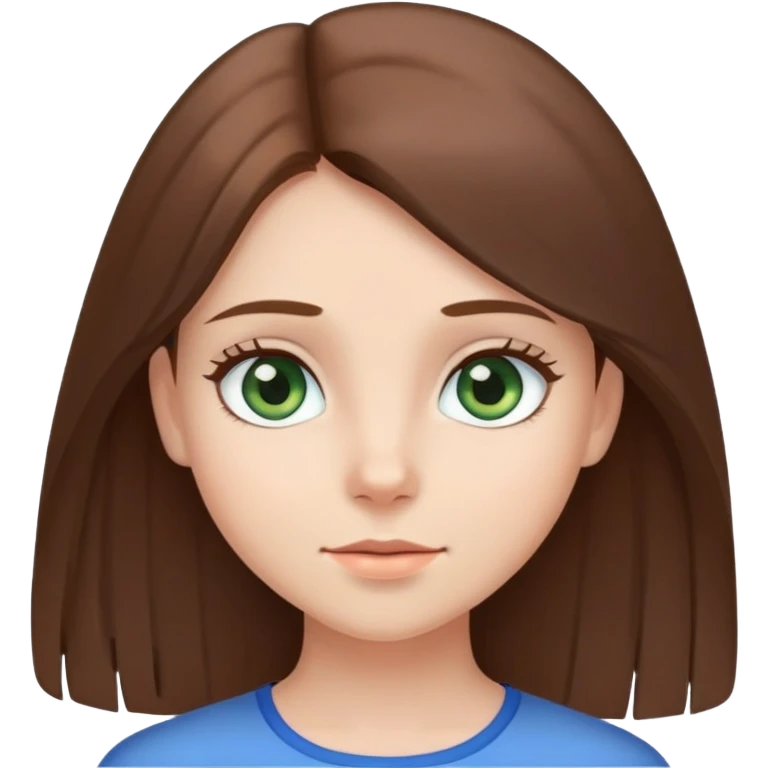 Cute girl, brown straightish hair, blue/grey/green eyes emoji