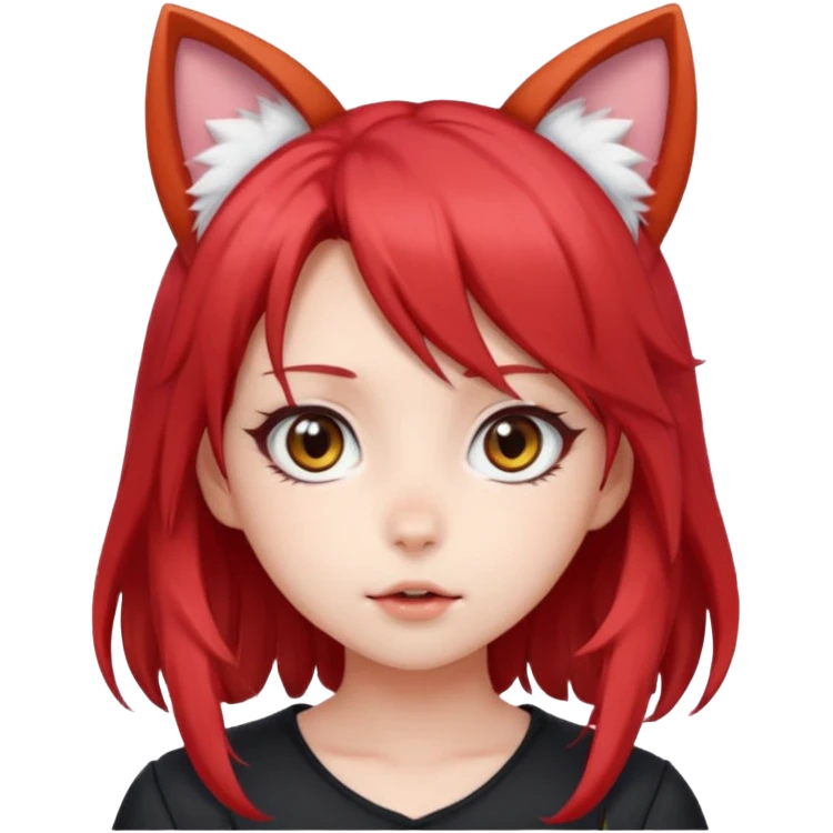 cute anime girl with cat ears, red blowing hair emoji