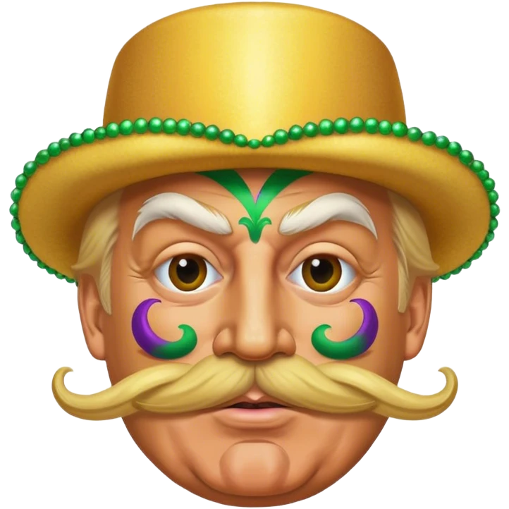 Donald trump dancing at Mardi Gras with a large moustache  emoji