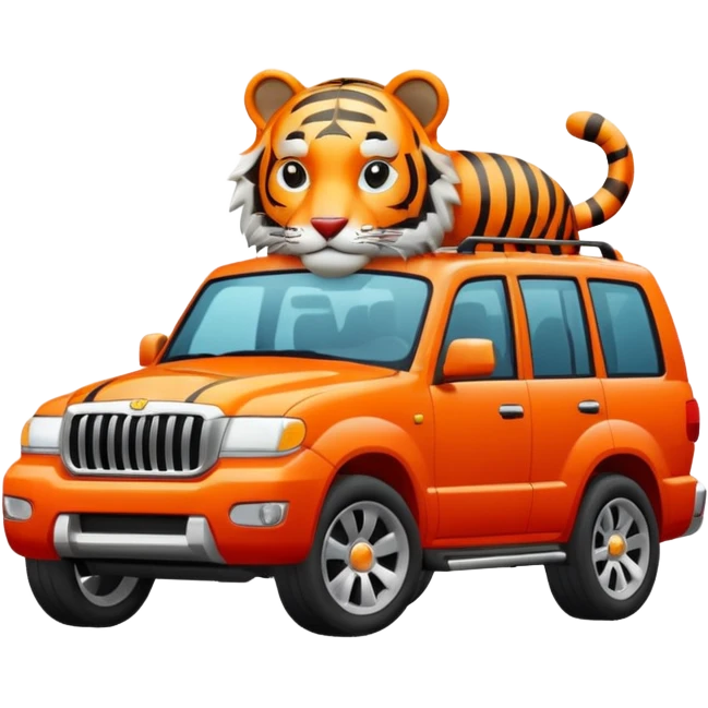 A Tiger driving inside a RED SUV emoji