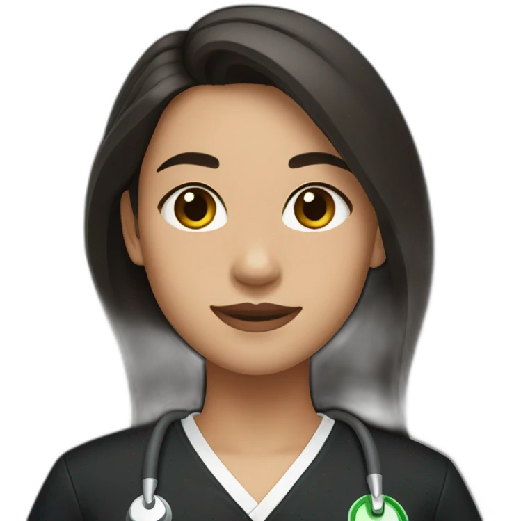 girl with middle part and long dark brown hair in black scrubs emoji