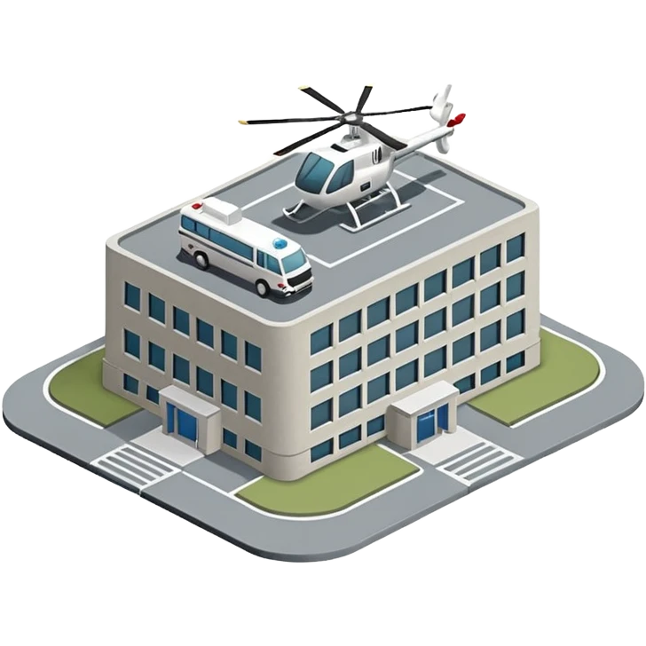 hospital isometric view building with heliport emoji
