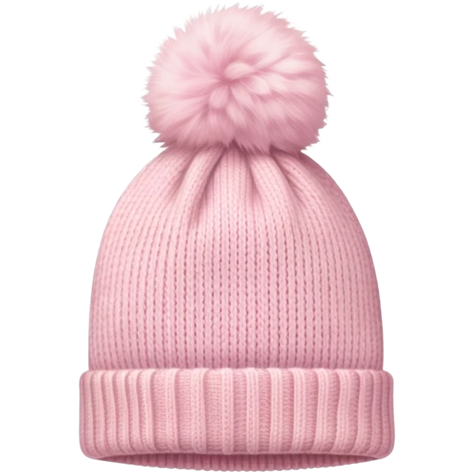 fluffy pastel pink winter beanie hat with pom pom, soft and cozy emoji