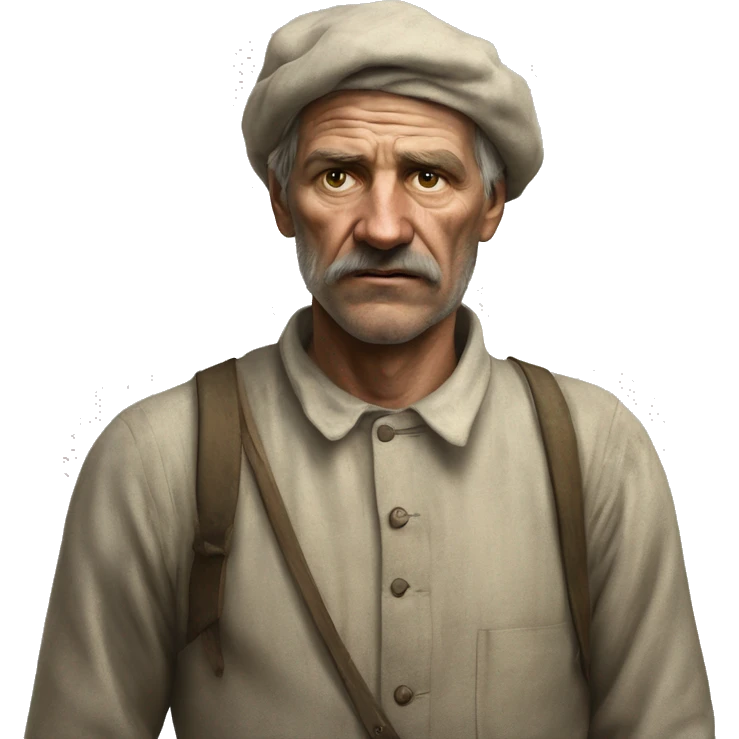 peasant in an old shirt during the 1917 revolution in russia photorealistic serious emoji