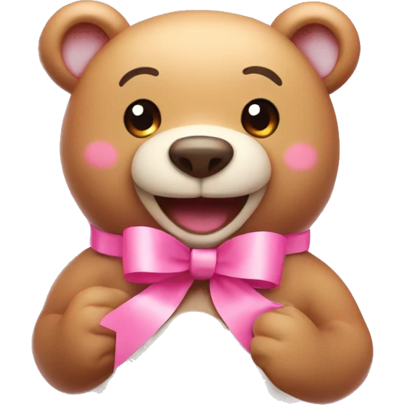 Animated smiling Bear shaped as heart with pink bow ribbons  emoji