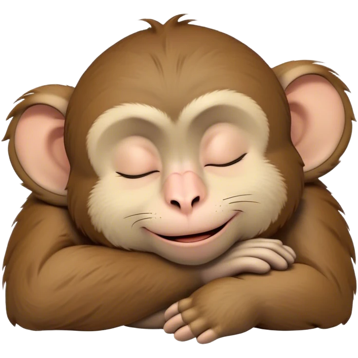 Meme-Worthy cute Sleeping Macaque Portrait Emoji, Head resting peacefully with a contented smile, showcasing soft, downy fur and eyes gently closed in serene slumber, Simplified yet comically adorable features, highly detailed, glowing with a soft, drowsy glow, high shine, relaxed and utterly lovable, stylized with an air of playful laziness, bright and heartwarming, soft glowing outline, capturing the essence of a sleeping macaque that feels destined to become the next viral icon of adorable rest! emoji