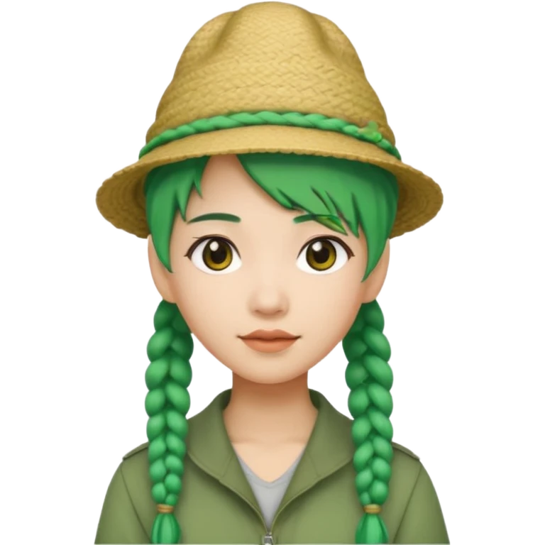 chinese green haired tourist with braids an hat emoji