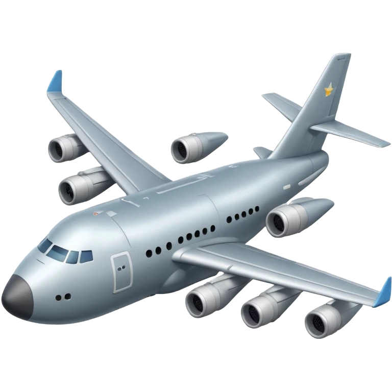 A 3D cartoon cargo aircraft with large body and rear loading door, mid-flight with faint clouds, Memoji-style realism. emoji