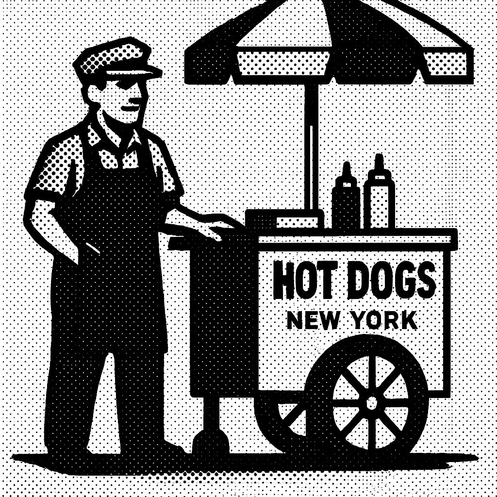 hotdog seller in New York with cart emoji