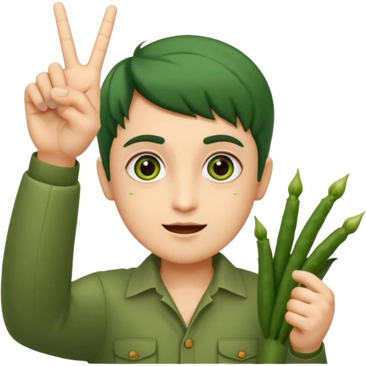 bhindi with big eyes antwo hands showing vitory sign emoji