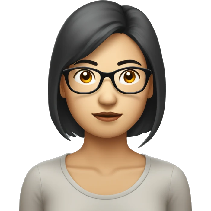 asian woman with glasseswho is seriously thinking about something with hand emoji