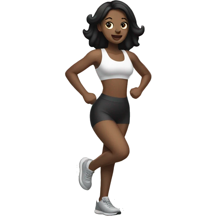 Pale woman with black hair doing aerobic emoji