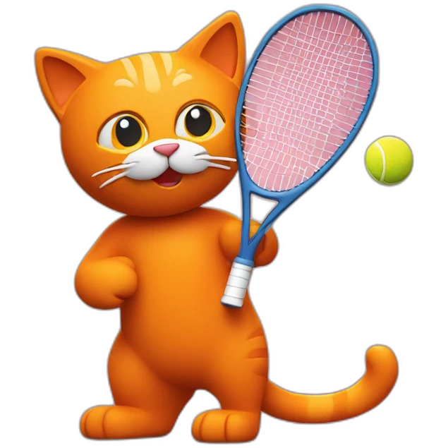 Orange Plasticine cat with a tennis racket in his hand emoji