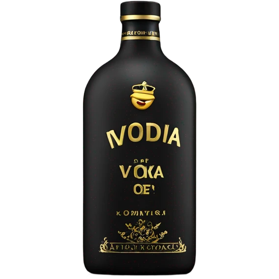 High and slim Black Matt bottle of Vodka with golden letters deluxe emoji