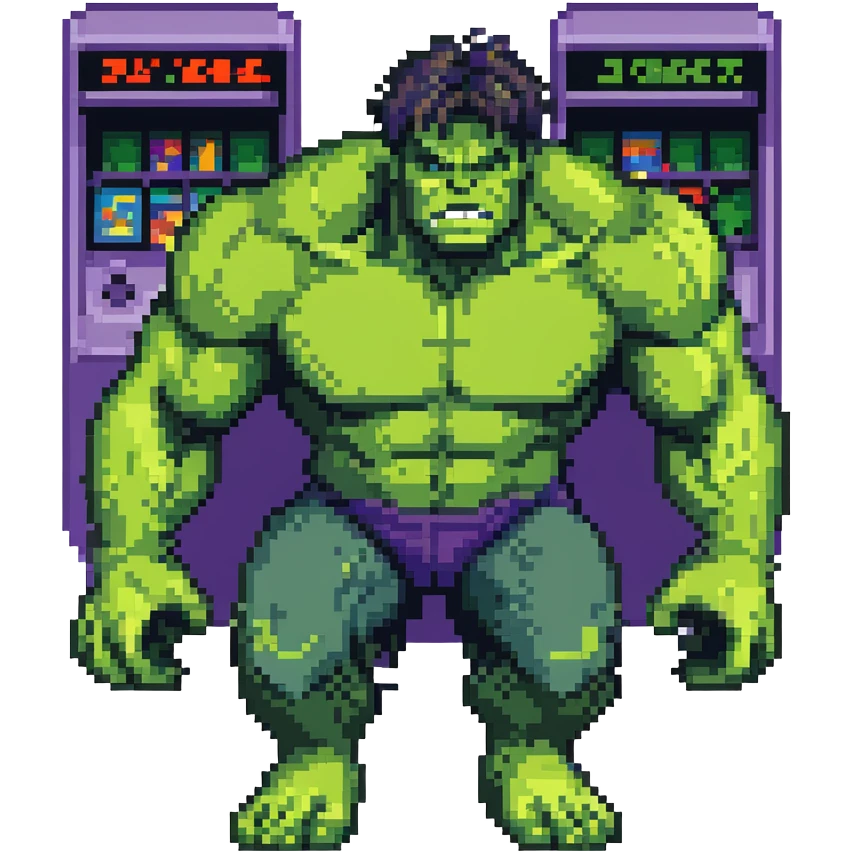 Bruce Banner to Hulk transformation, arcade game style animation frames emoji