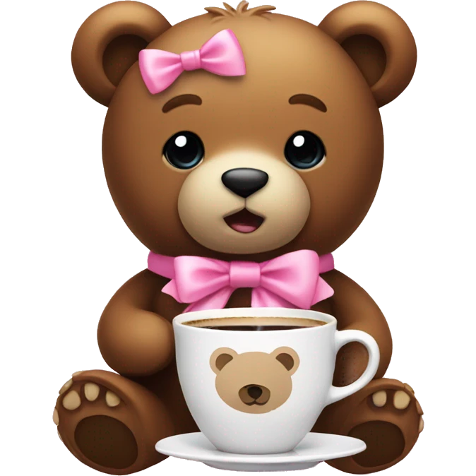 A teddybear with pink bows sipping coffee  emoji