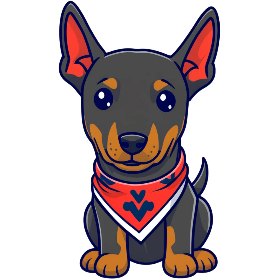 Doberman dressed as a bandit with a bandana and a mischievous expression emoji