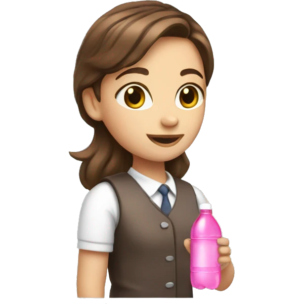 Brown hair School girl with pink water bottle emoji
