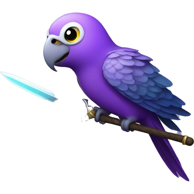 An angry purple parakeet, with a glowing purple sword emoji