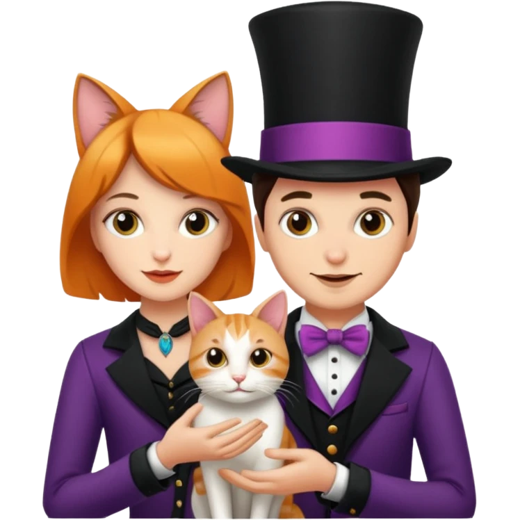 magician couple and their pet cat emoji