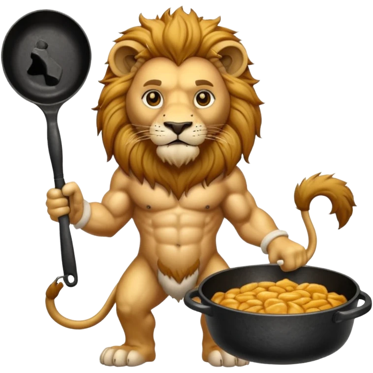 Lion holding cast iron skillet emoji