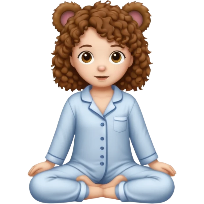 brown eyes, brown curly hair, white skin, full body in cute pijama bear emoji