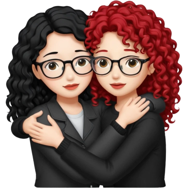 une star de Kpop asiatique avec les cheveux noir  qui fait un câlin a une fille qui a des lunette et des cheveux rouge et bouclé  emoji