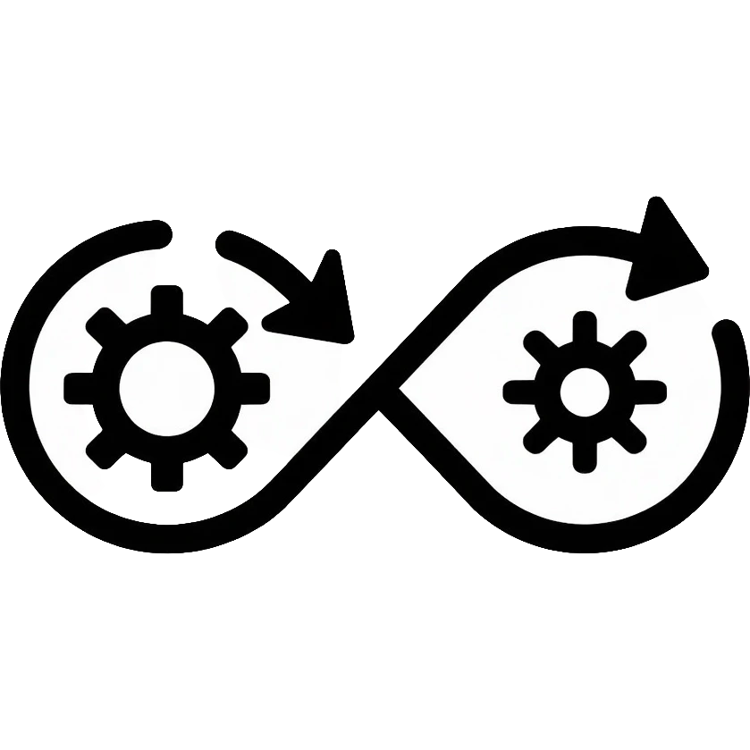 DevOps infinity symbol with code and gears representing continuous integration and deployment emoji