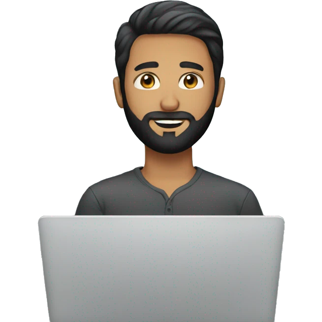 Short hair man black beard on laptop emoji