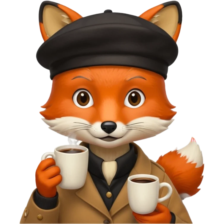 Fox in beret holding coffee cup emoji