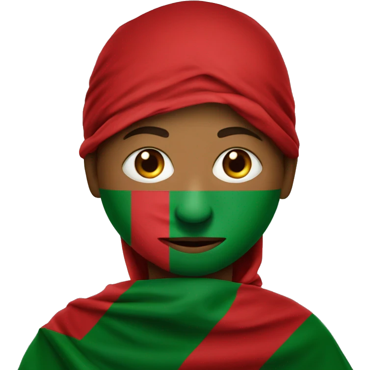 Bangladesh flag behind, a 20 year young boy in front , red cloth covering his face emoji
