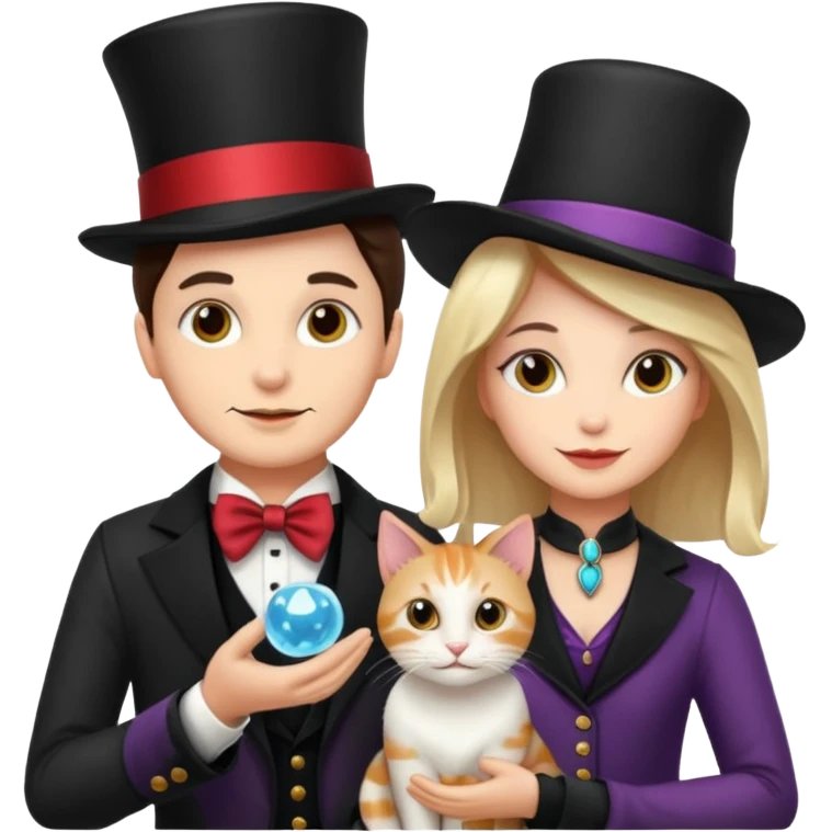 magician couple and their pet cat emoji