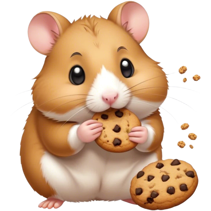 Hamster eating cookies with crumbs falling from his mouth emoji