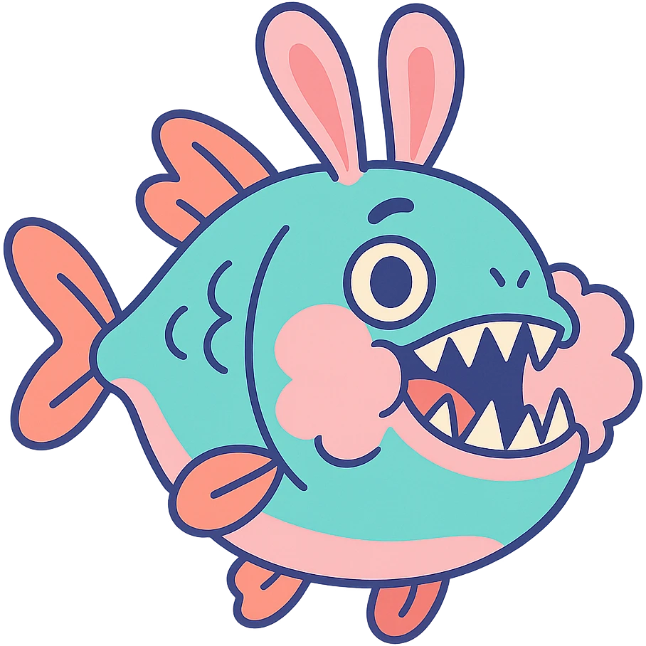 piranha with rabbit ears and fluffy cheeks, pastel colors emoji