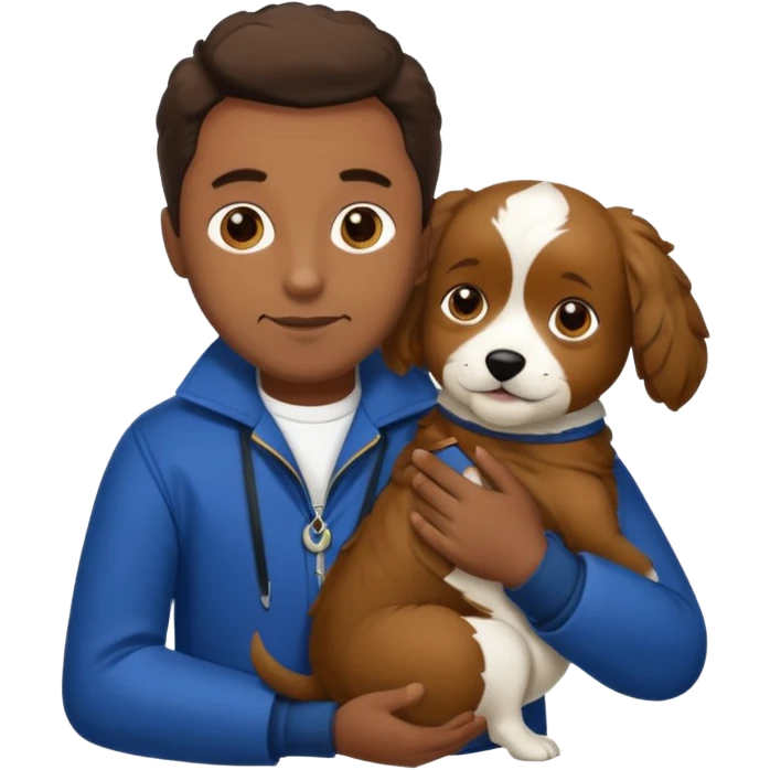Garoto fofo de cabelo castanho comprido usando uma jaqueta vermelha abraçando um cachorro pastor alemão  emoji