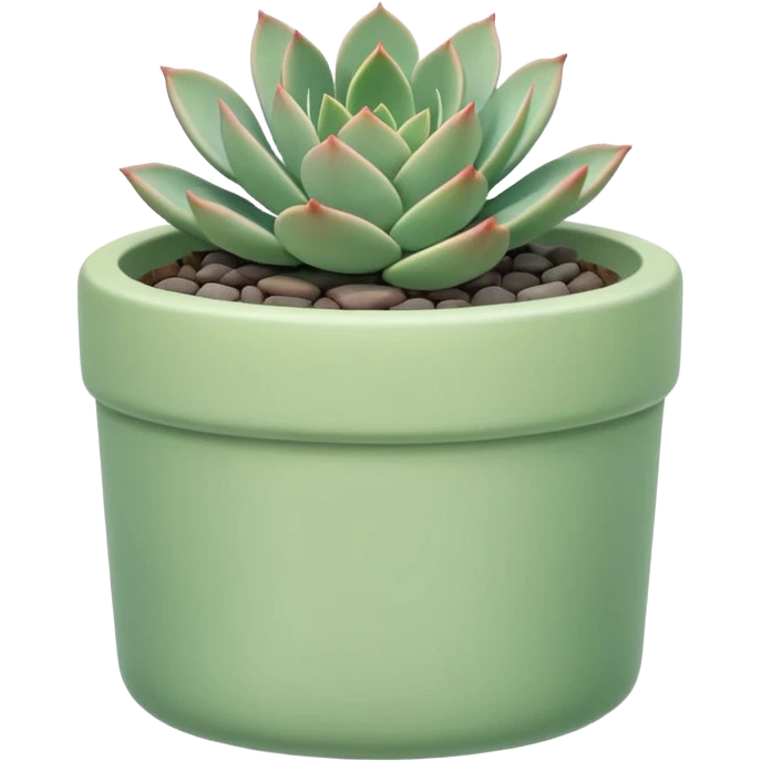 One ceramic pot in pastel green, cylindrical, and shallow, containing an echeveria succulent. emoji