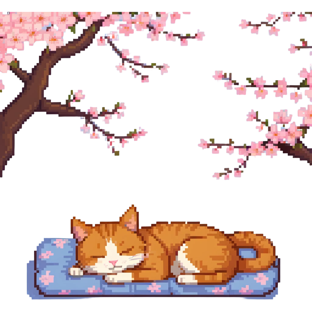 A ginger cat sleeping under the cherry blossoms emoji