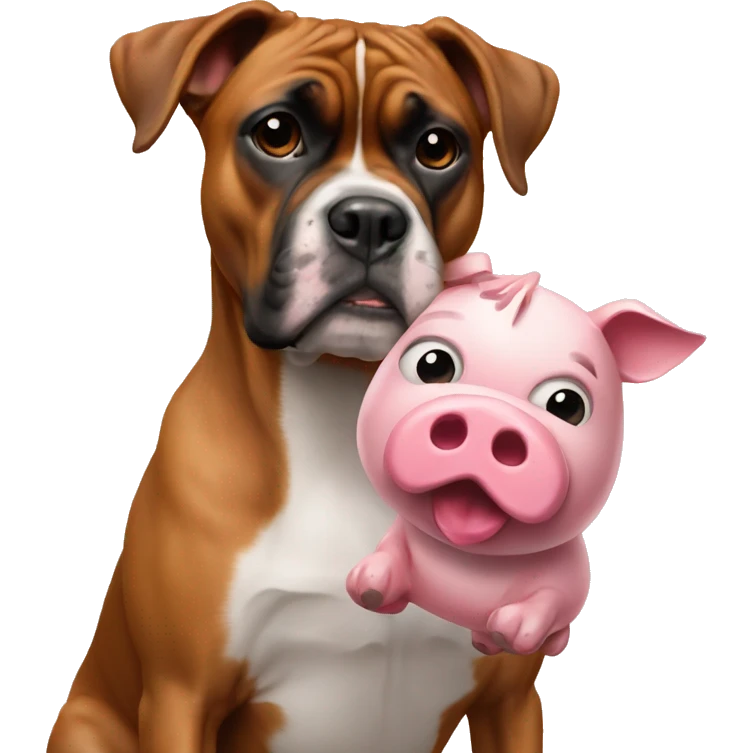 boxer dog with toy pig emoji