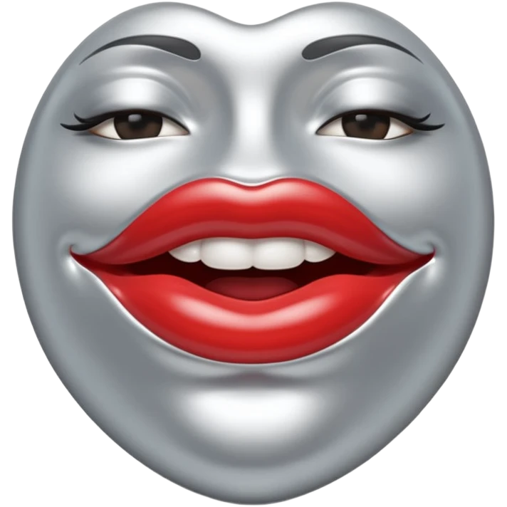 A seductive pair of slightly parted lips emoji made of liquid silver chrome, smooth glossy metallic surface, soft sensual curves, subtle reflections, luxury sexy aesthetic, minimal iOS emoji style, centered composition, clean white background, soft studio lighting, no text emoji