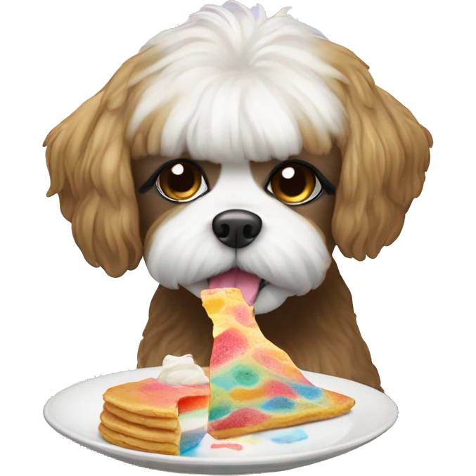 Shitzu Dog eating rainbow pancakes emoji