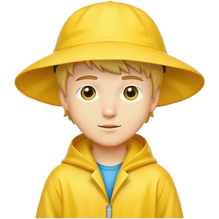 A beautiful boy, Caucasian, he wore a yellow raincoat and a hat emoji