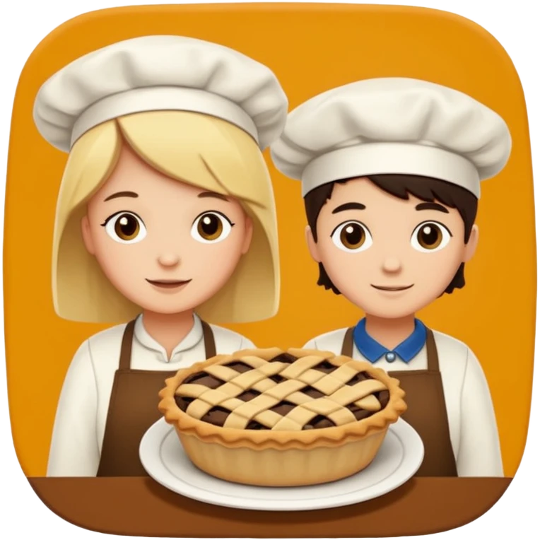 Baking community avatar in clean emoji-style illustration. Pie, cookie, and muffin warm golden tones, simple shapes, flat design, high contrast, cozy and friendly. emoji