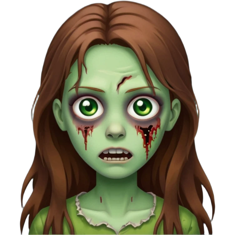 girl zombie with long brown hair and green eyes emoji