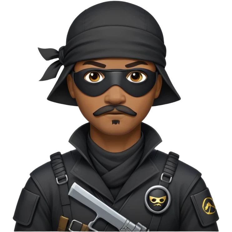 african-american mustache mercenary black asymmetrical eyepatch ninja hacker terminal command center emoji