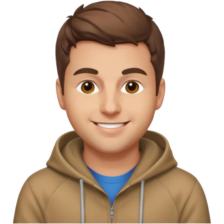 Brian Chesky as an apple-style emoji, smiling, wearing a hoodie, brown hair emoji