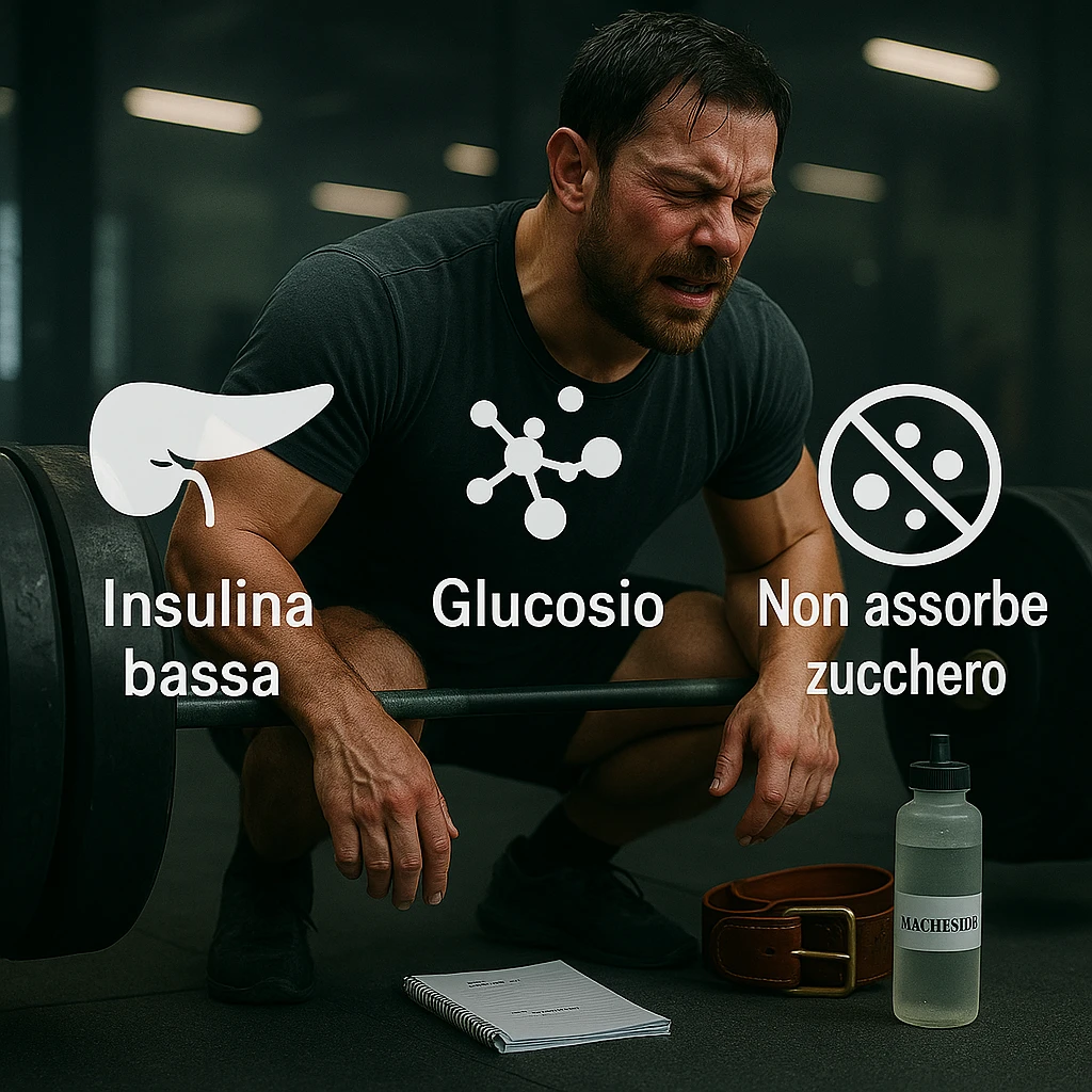 Add clear and legible Italian text to the icons in a realistic and symbolic-medical style: label the pancreas with 'Insulina bassa', the molecules with 'Glucosio', and the cells with 'Non assorbe zucchero'. Maintain the realistic and symbolic-medical style with clear and readable text. emoji